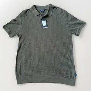NWT Ben Sherman Men’s Large Green Olive Textured Knit Polo Shirt Short Sleeve